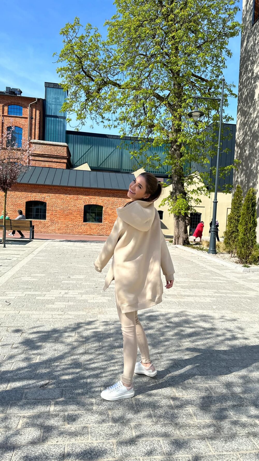Legginsy Prążkowane Jasnobeżowe