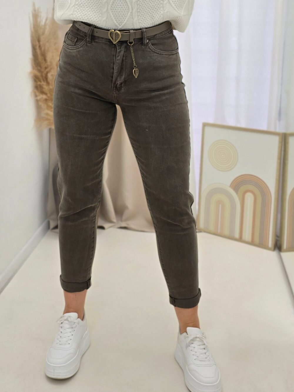 Spodnie damskie jeans brązowe